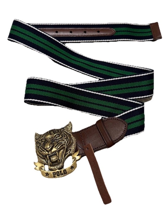 Polo Ralph Lauren Other - Polo Ralph Lauren Tiger Buckle Striped Canvas Leather Belt Green Navy 34